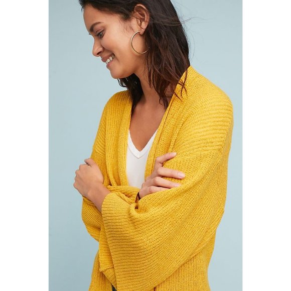 Anthropologie Cropped Knit Kimono Marigold Sweater - Picture 2 of 13